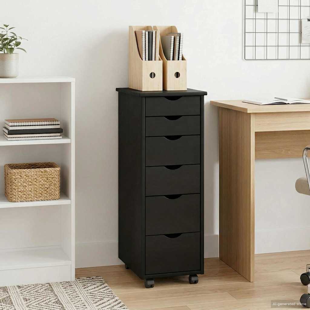 vidaXL Rolkowa szafka Czarny 34 x 39 x 93,5 cm Lite drewno sosnowe