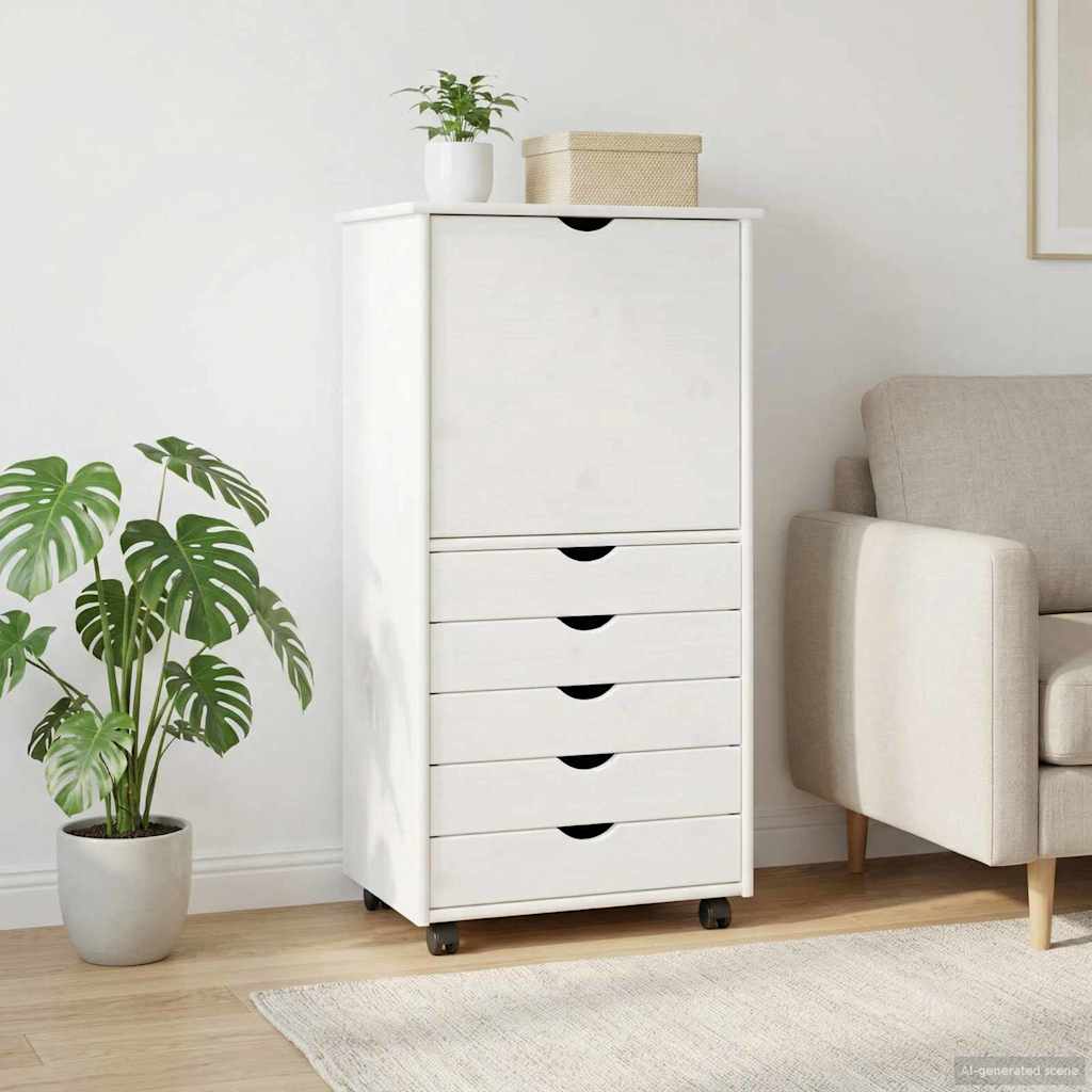 vidaXL Rolkowa szafka Biały 53 x 39 x 103 cm Lite drewno sosnowe