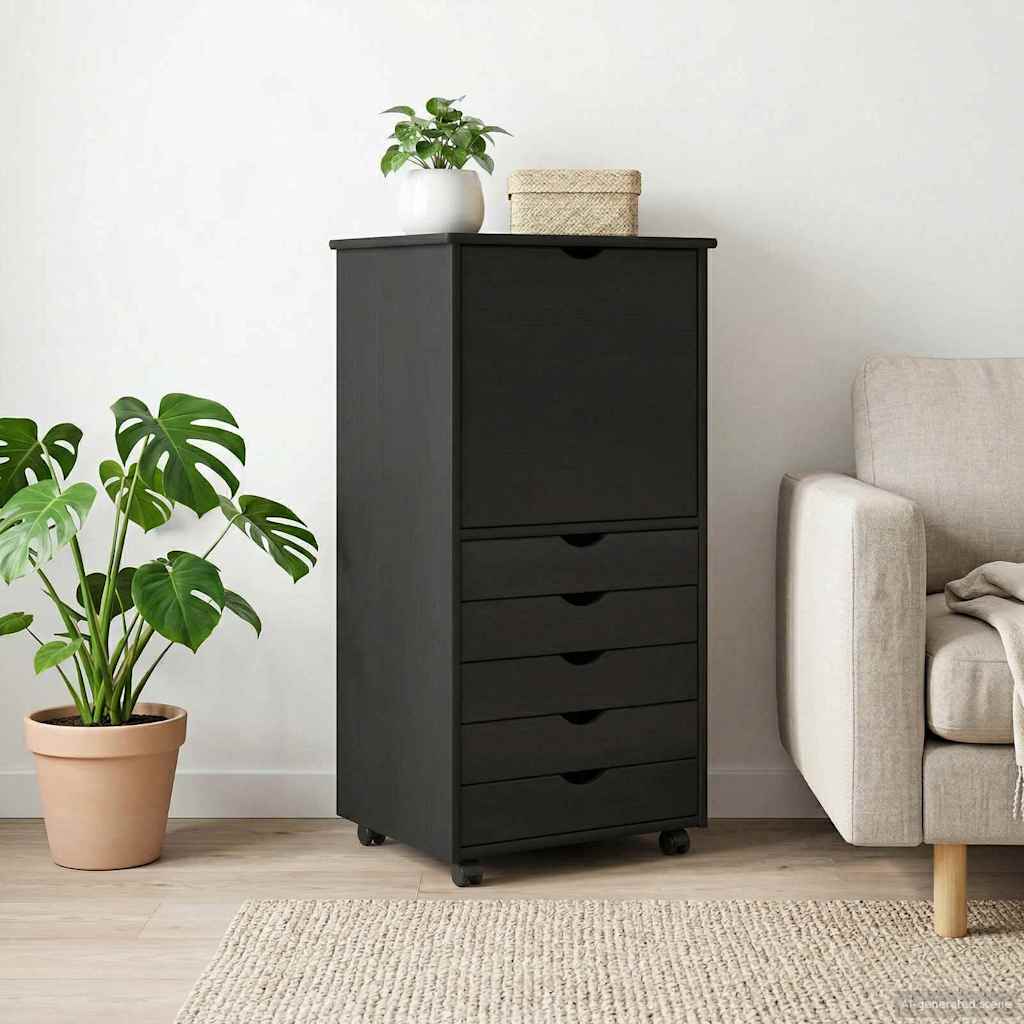 vidaXL Rolkowa szafka Czarny 53 x 39 x 103 cm Lite drewno sosnowe