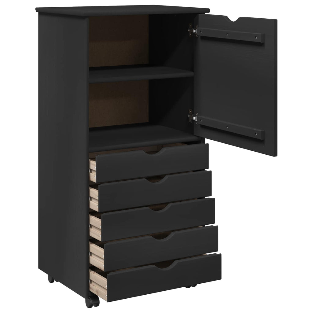 vidaXL Rolkowa szafka Czarny 53 x 39 x 103 cm Lite drewno sosnowe