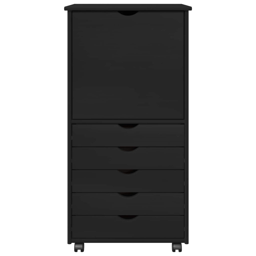 vidaXL Rolkowa szafka Czarny 53 x 39 x 103 cm Lite drewno sosnowe
