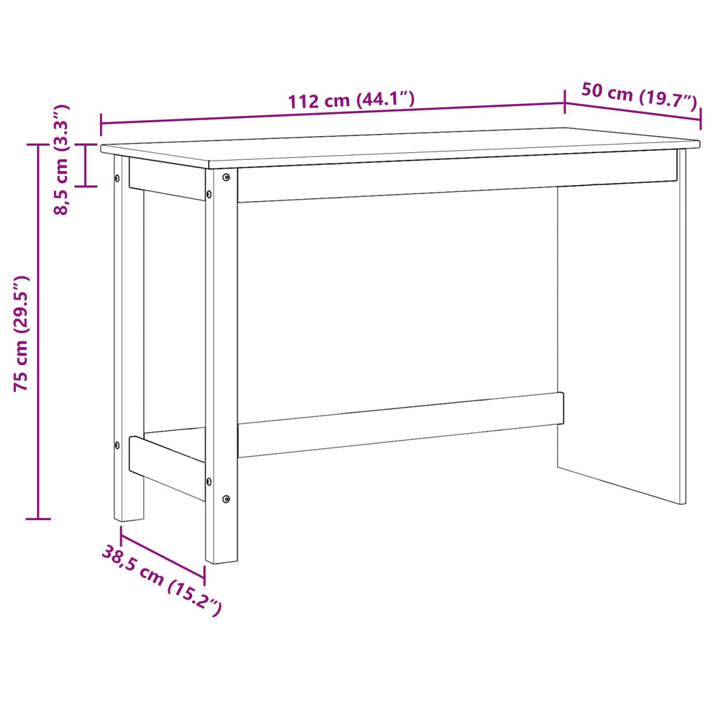 vidaXL Biurko Miodowy brąz 112 x 50 x 75 cm Lite drewno sosnowe