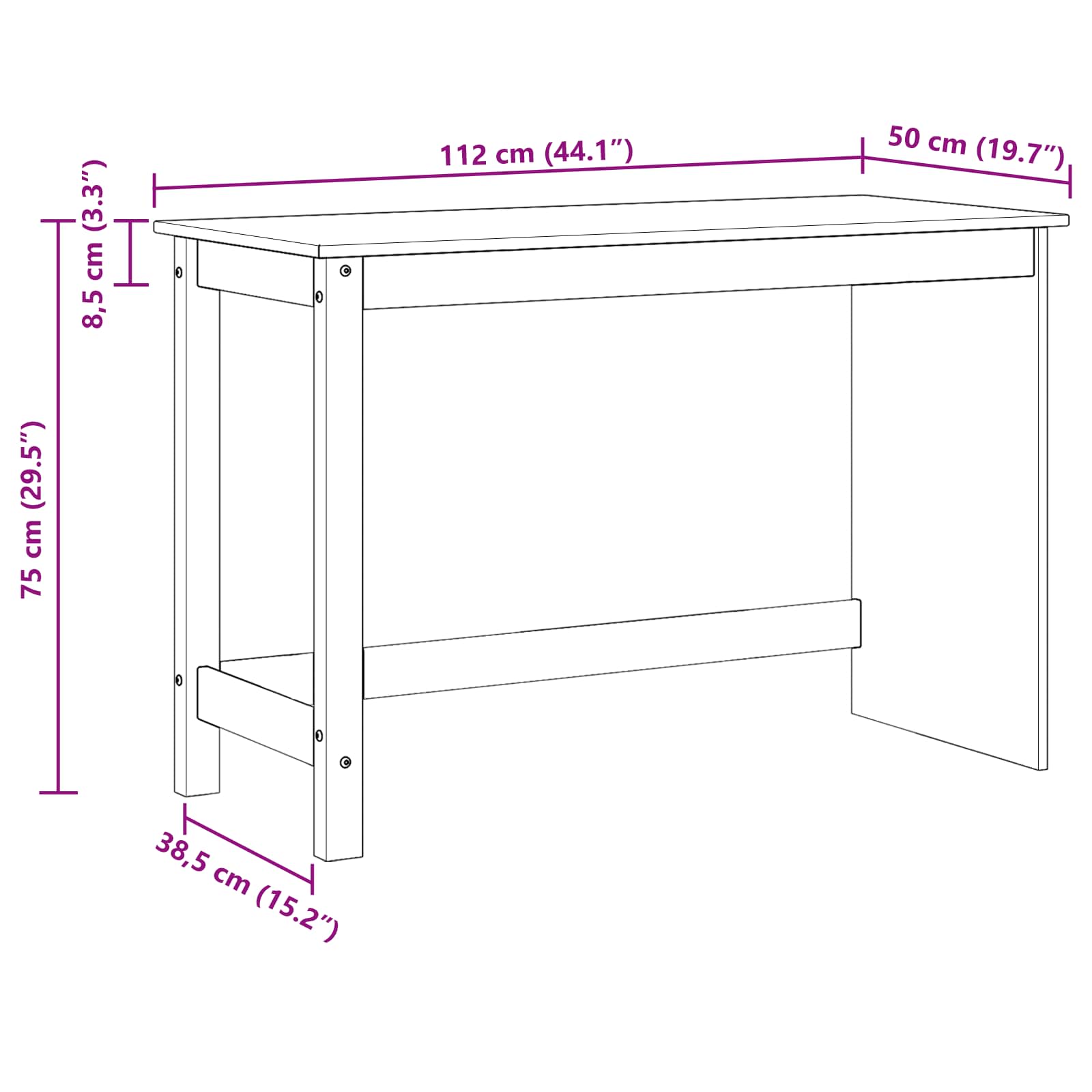 vidaXL Biurko Biały 112 x 50 x 75 cm Lite drewno sosnowe