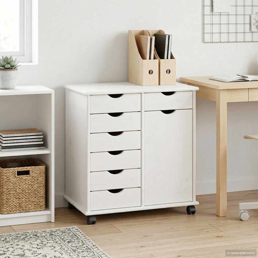 vidaXL Rolkowa szafka Biały 63,5 x 39 x 65,5 cm Lite drewno sosnowe