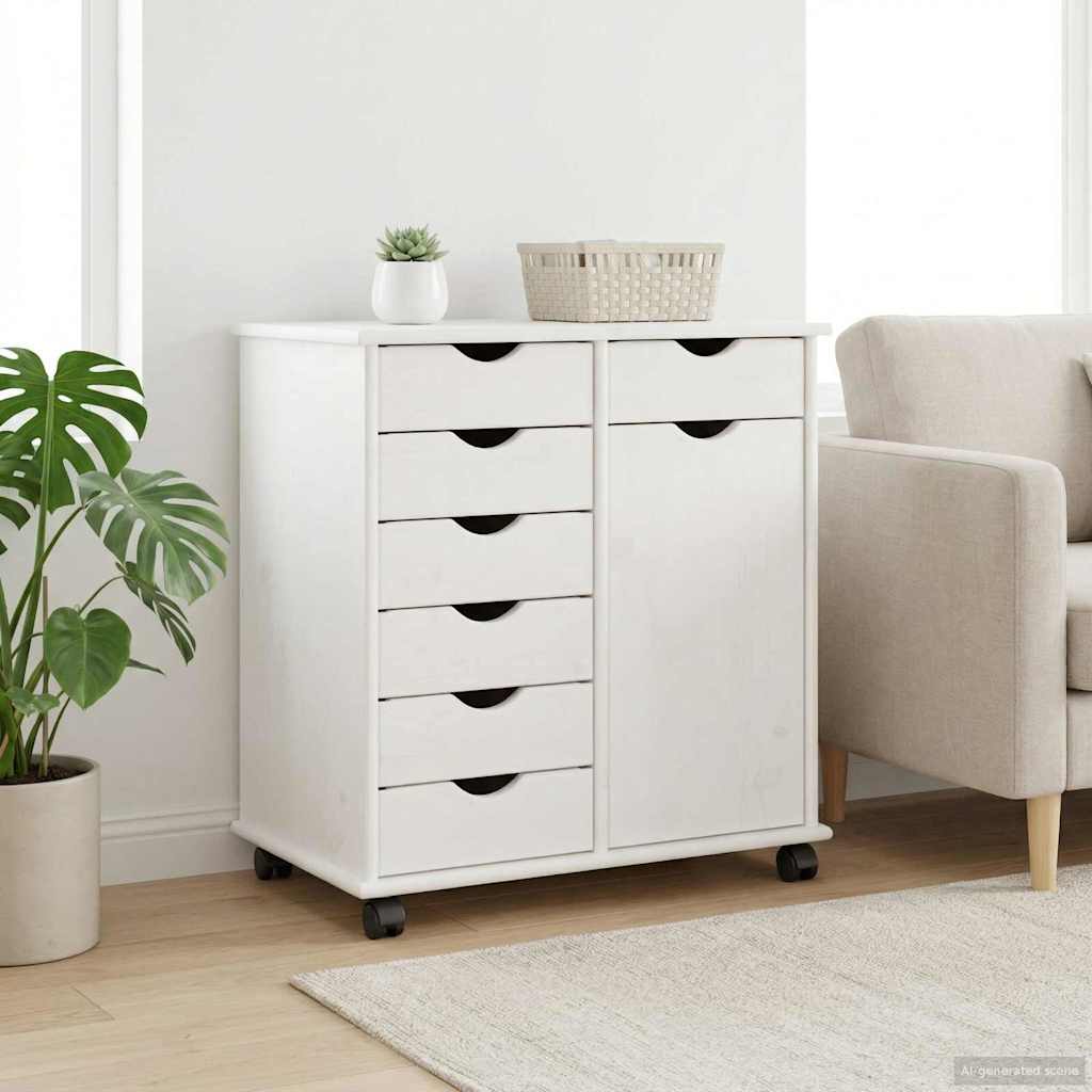 vidaXL Rolkowa szafka Biały 63,5 x 39 x 65,5 cm Lite drewno sosnowe