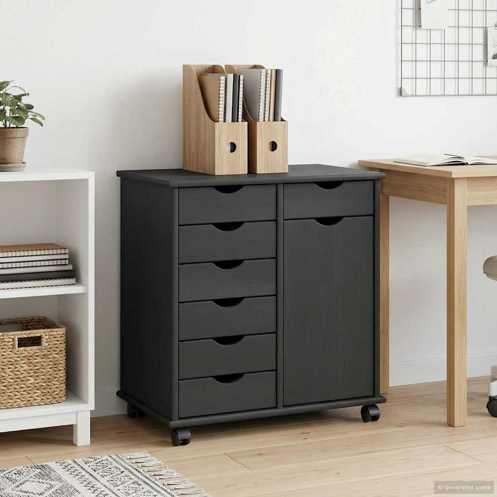 vidaXL Rolkowa szafka Szary 63,5 x 39 x 65,5 cm Lite drewno sosnowe