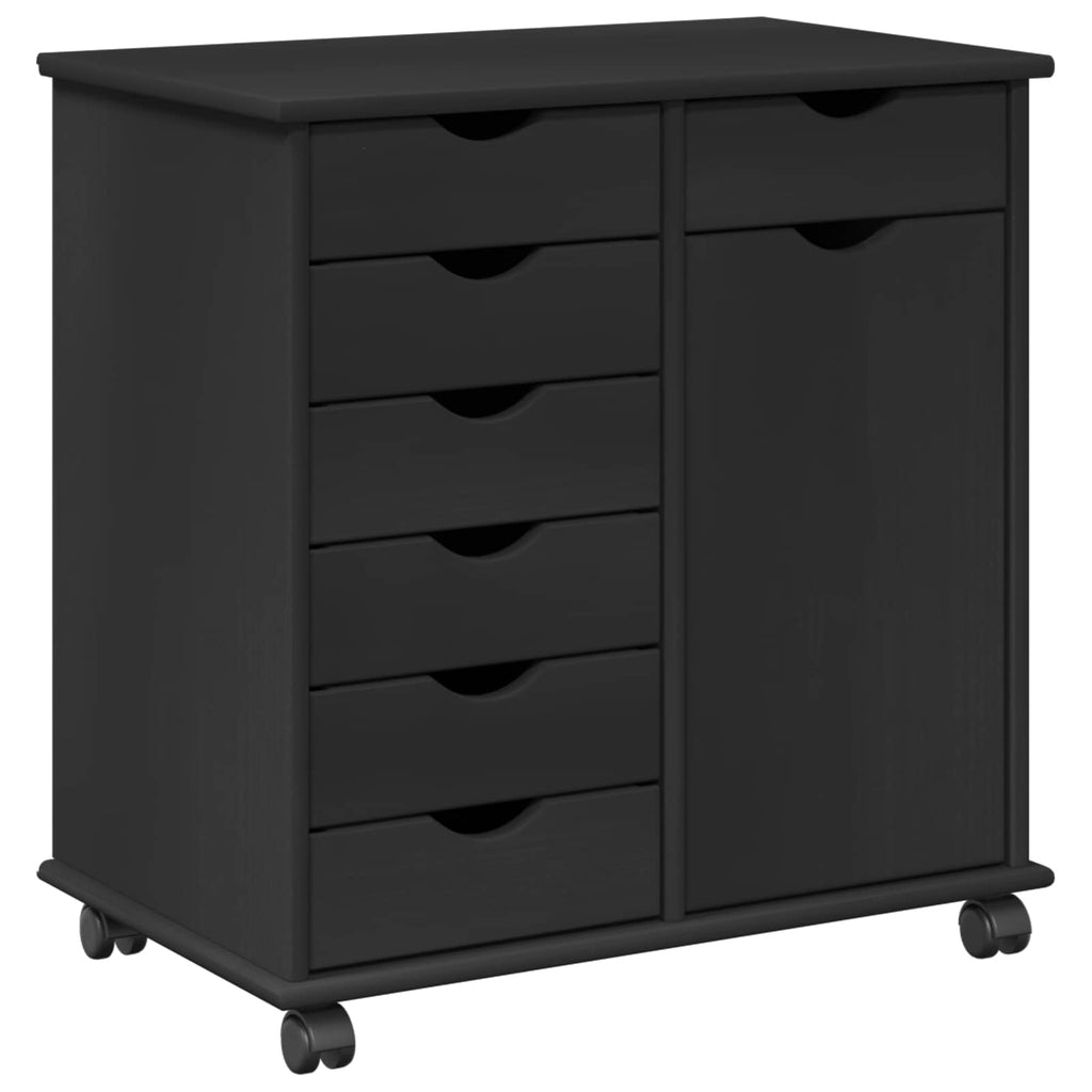 vidaXL Rolkowa szafka Czarny 63,5 x 39 x 65,5 cm Lite drewno sosnowe