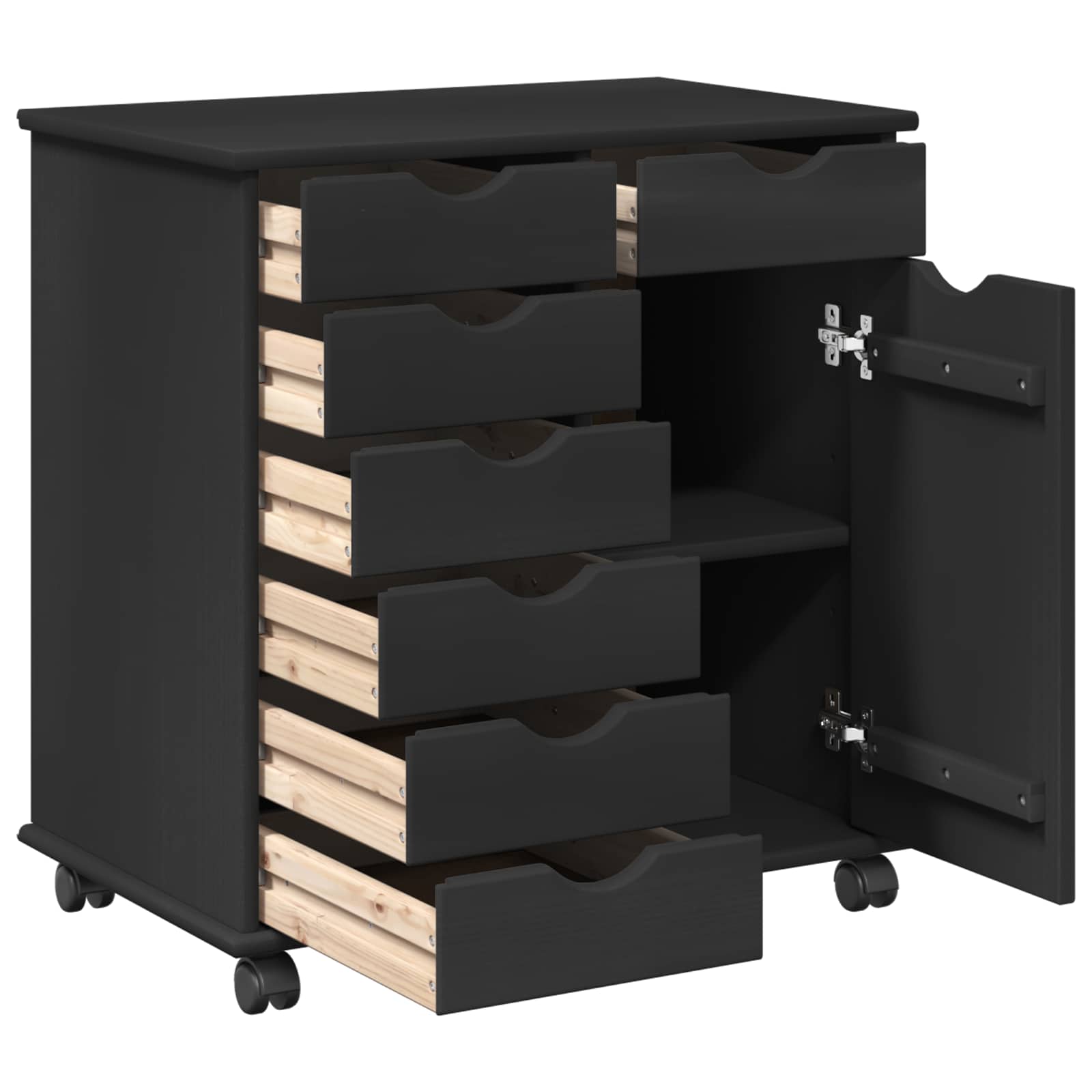 vidaXL Rolkowa szafka Czarny 63,5 x 39 x 65,5 cm Lite drewno sosnowe