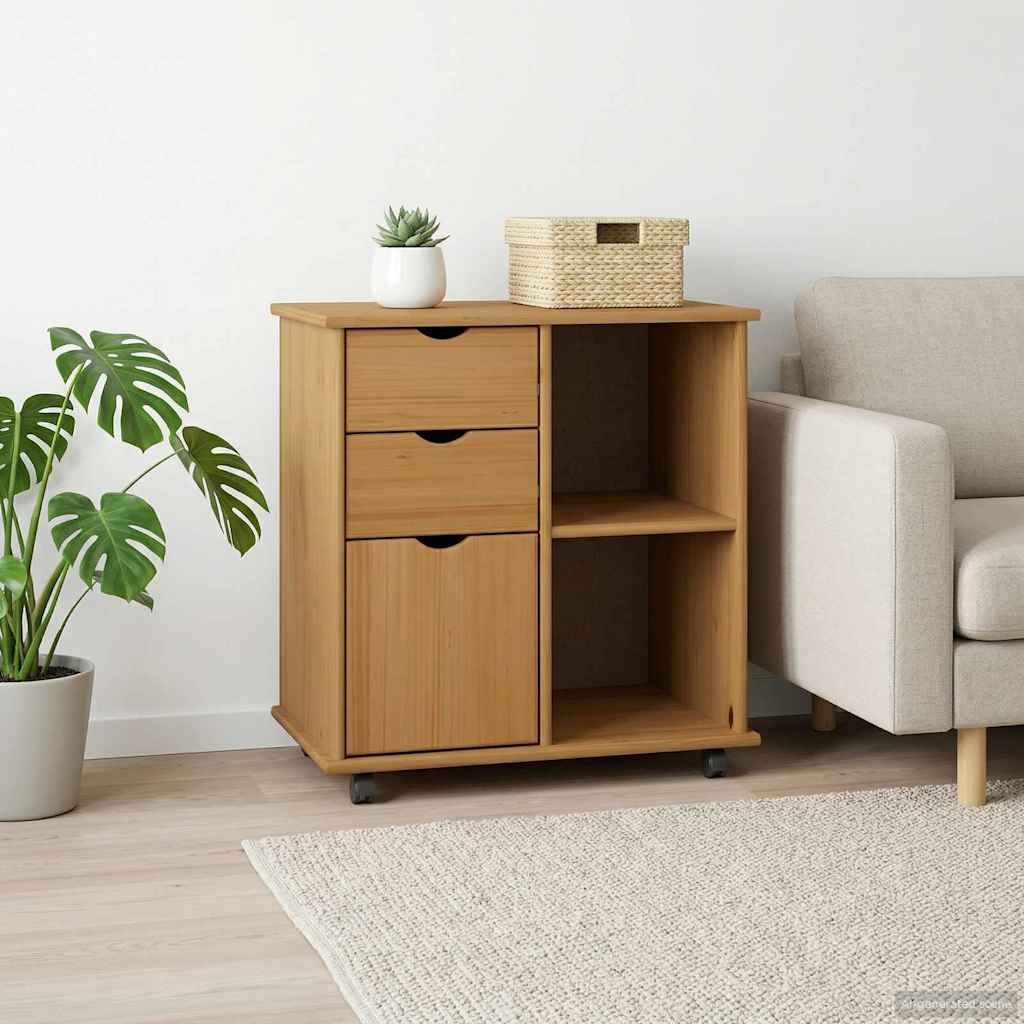 vidaXL Rolkowa szafka z kołem Miodowy brąz 63,5 x 39 x 65,5 cm