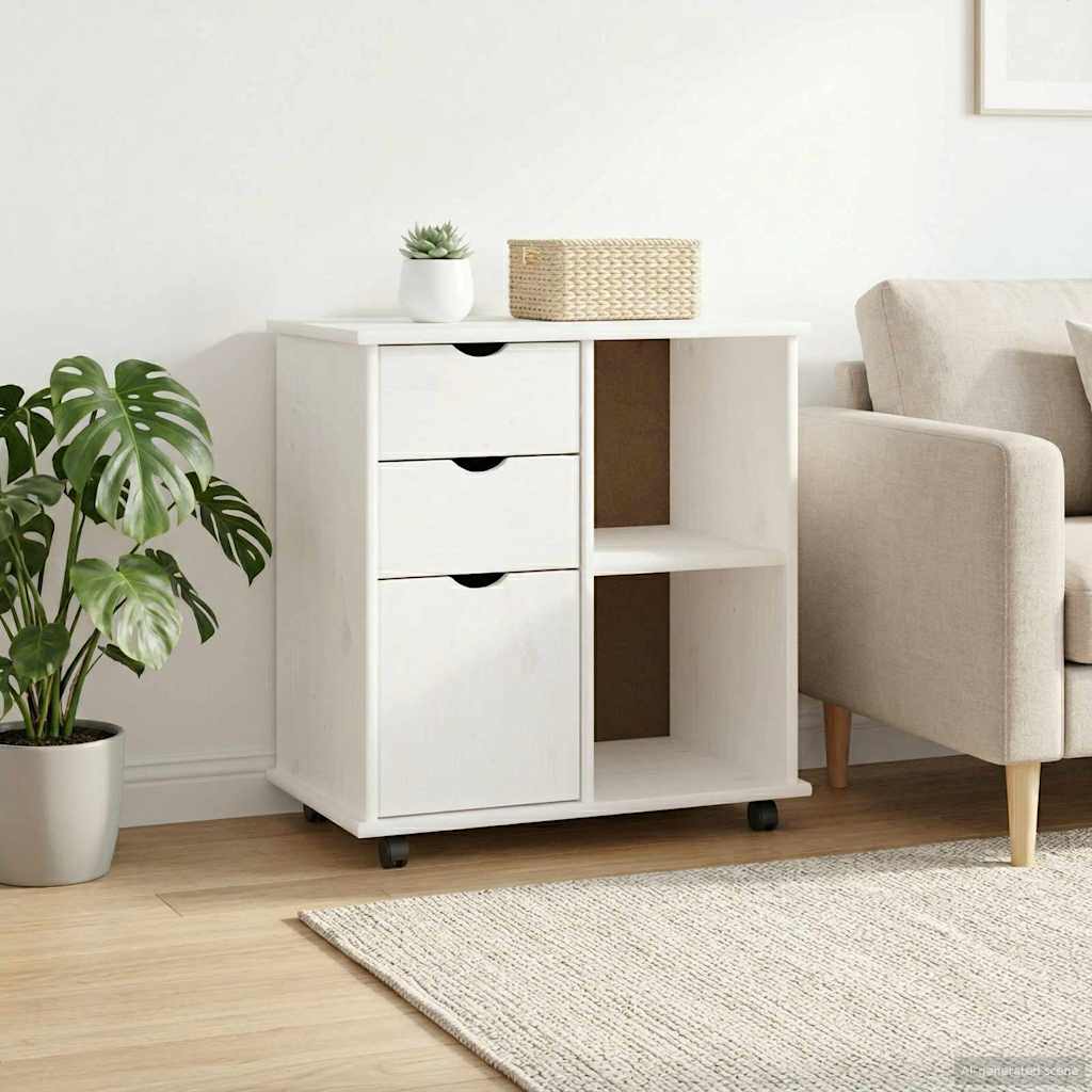 vidaXL Rolkowa szafka Biały 63,5 x 39 x 65,5 cm Lite drewno sosnowe