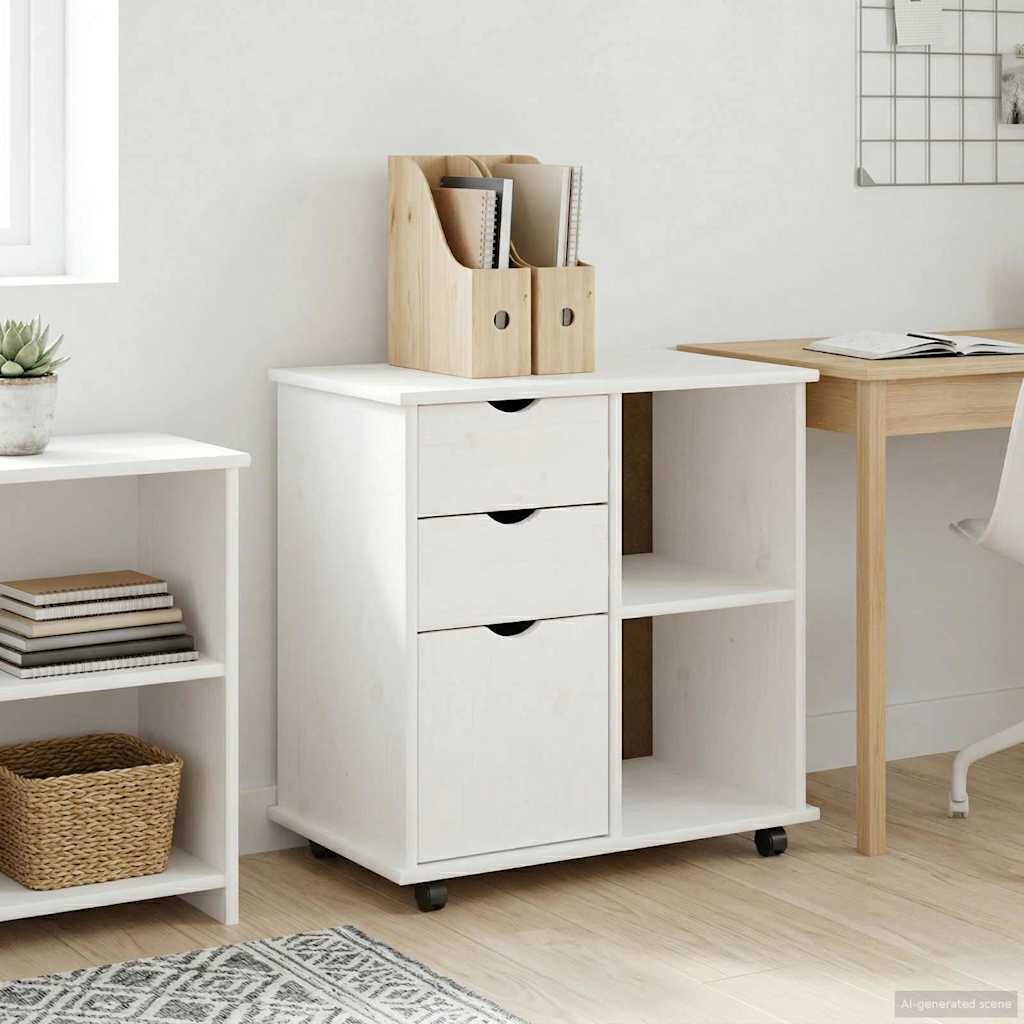 vidaXL Rolkowa szafka Biały 63,5 x 39 x 65,5 cm Lite drewno sosnowe