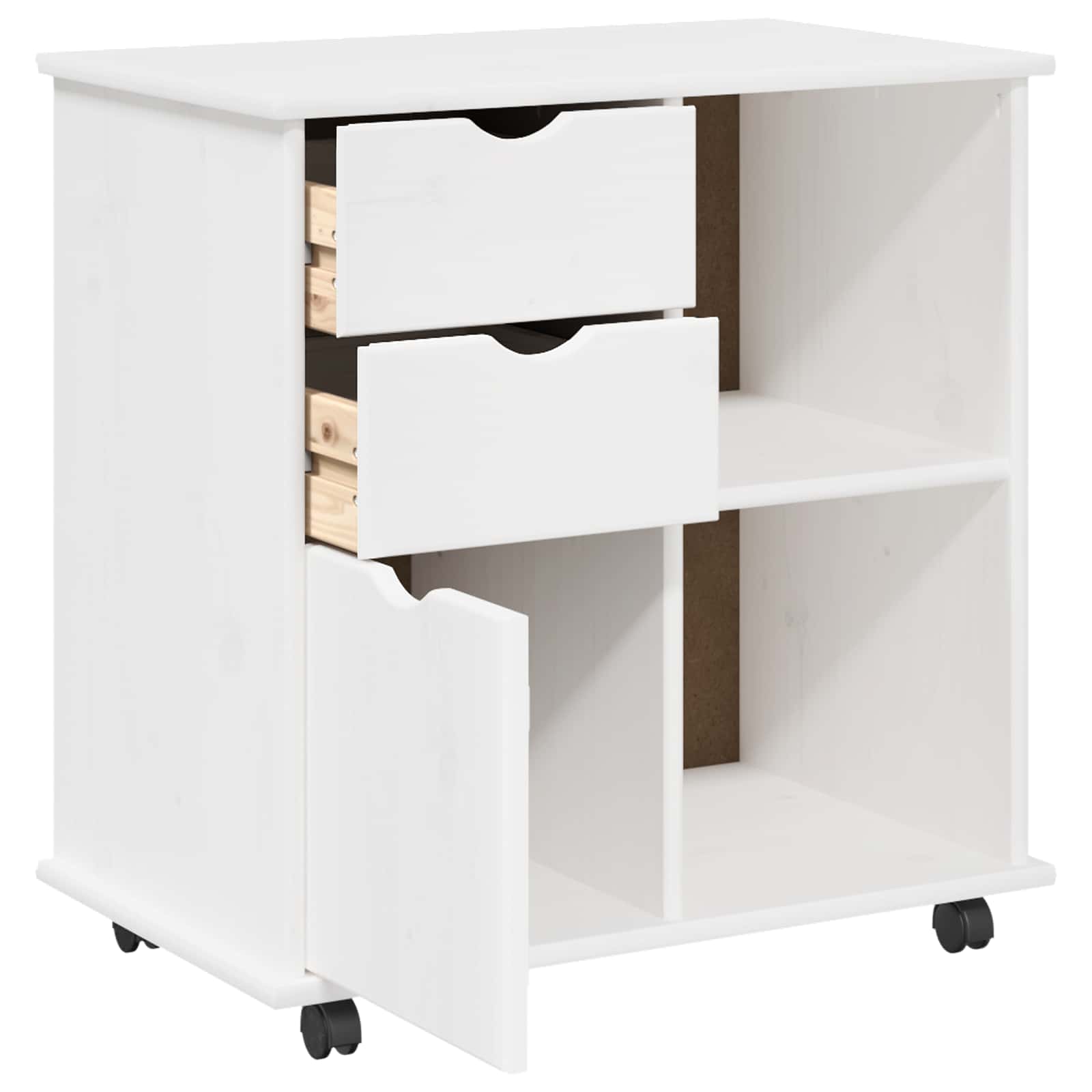 vidaXL Rolkowa szafka Biały 63,5 x 39 x 65,5 cm Lite drewno sosnowe