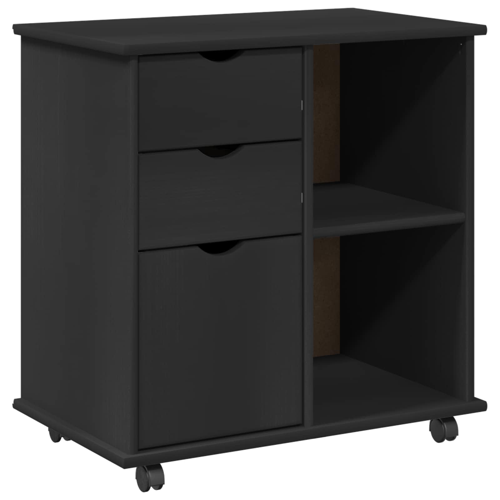 vidaXL Rolkowa szafka Czarny 63,5 x 39 x 65,5 cm Lite drewno sosnowe