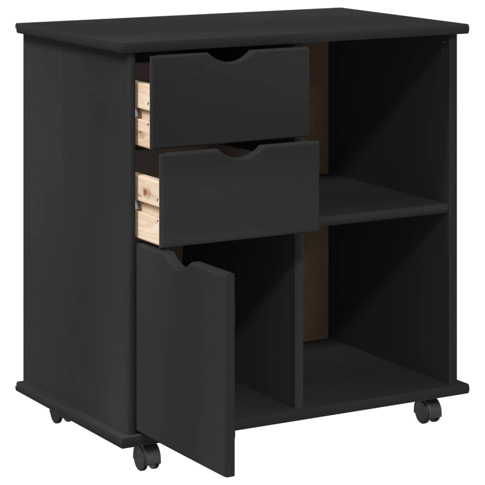 vidaXL Rolkowa szafka Czarny 63,5 x 39 x 65,5 cm Lite drewno sosnowe