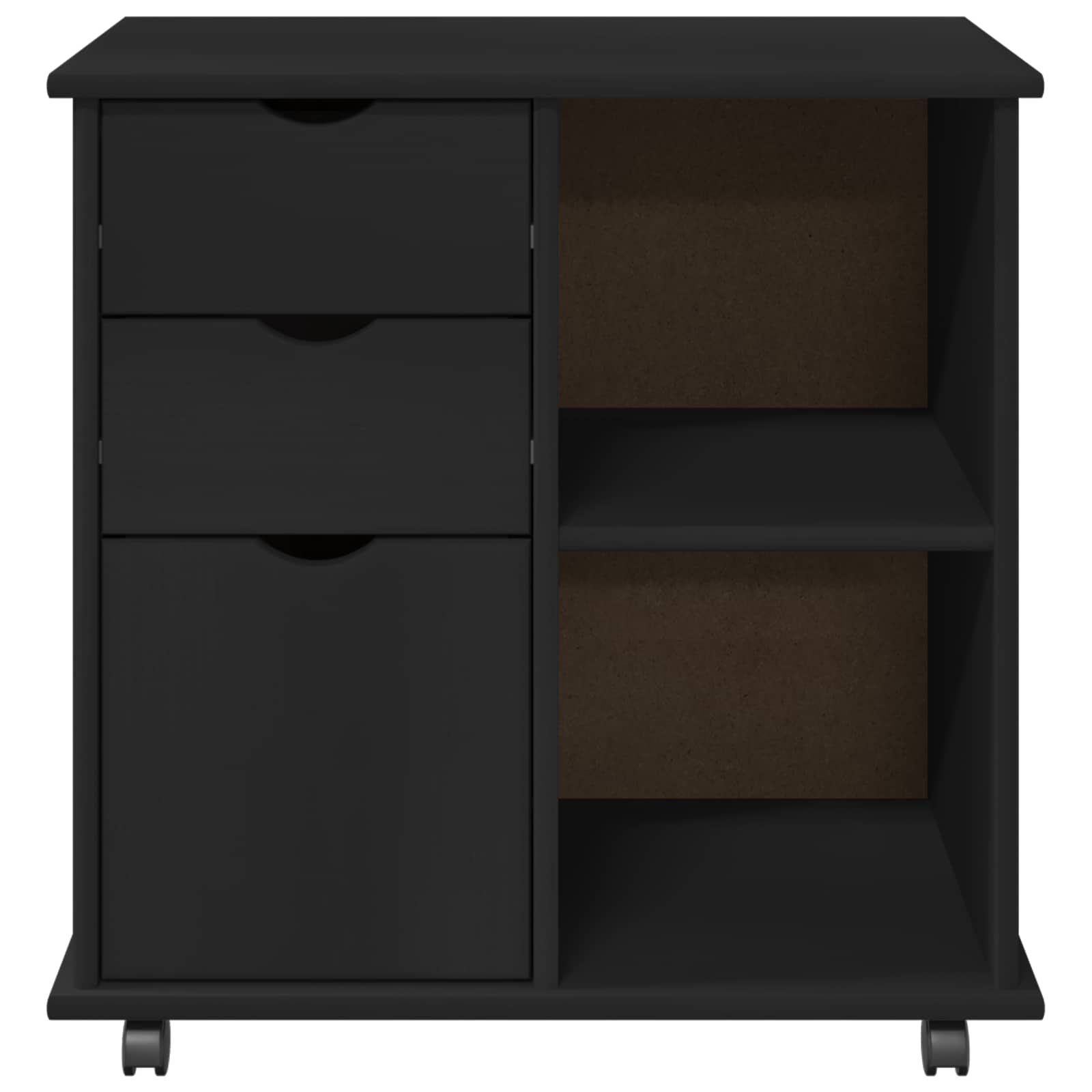 vidaXL Rolkowa szafka Czarny 63,5 x 39 x 65,5 cm Lite drewno sosnowe