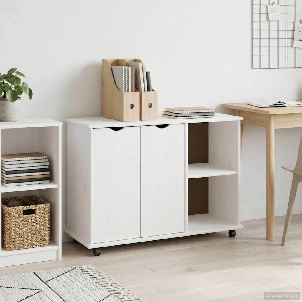 vidaXL Rolkowa szafka Biały 100 x 39 x 65,5 cm Lite drewno sosnowe