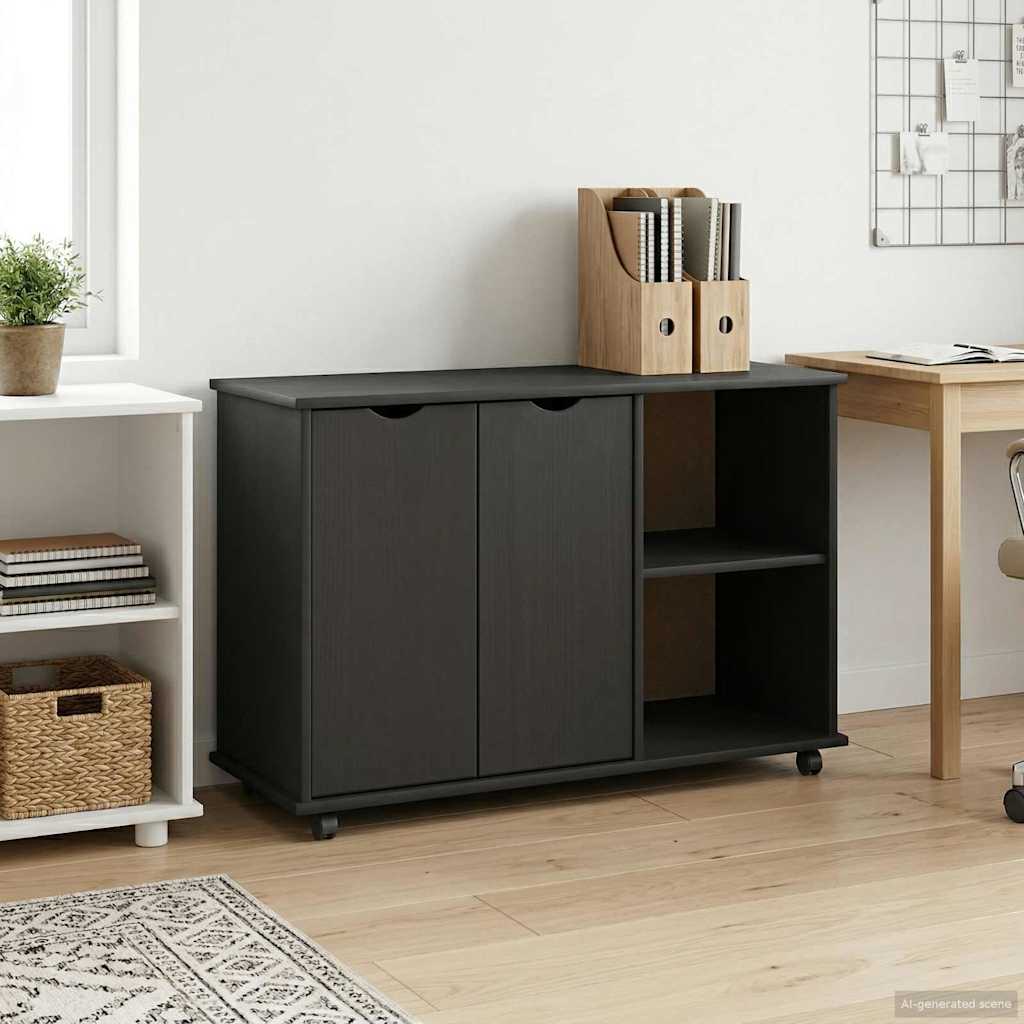 vidaXL Rolkowa szafka Czarny 100 x 39 x 65,5 cm Lite drewno sosnowe