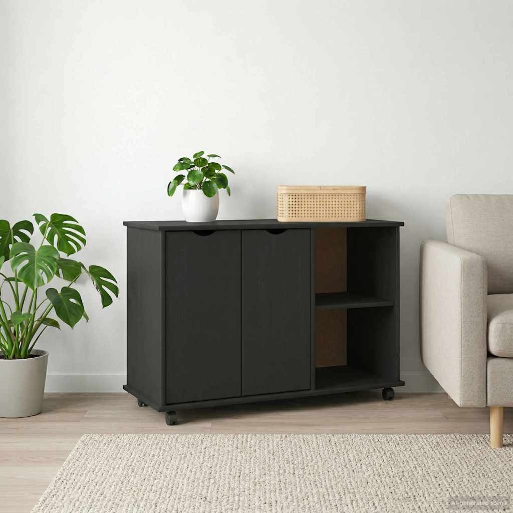 vidaXL Rolkowa szafka Czarny 100 x 39 x 65,5 cm Lite drewno sosnowe
