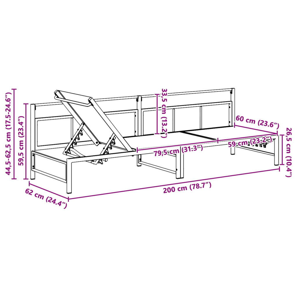 vidaXL Leżak Czarny 200 x 62 x 59,5 cm Textilene
