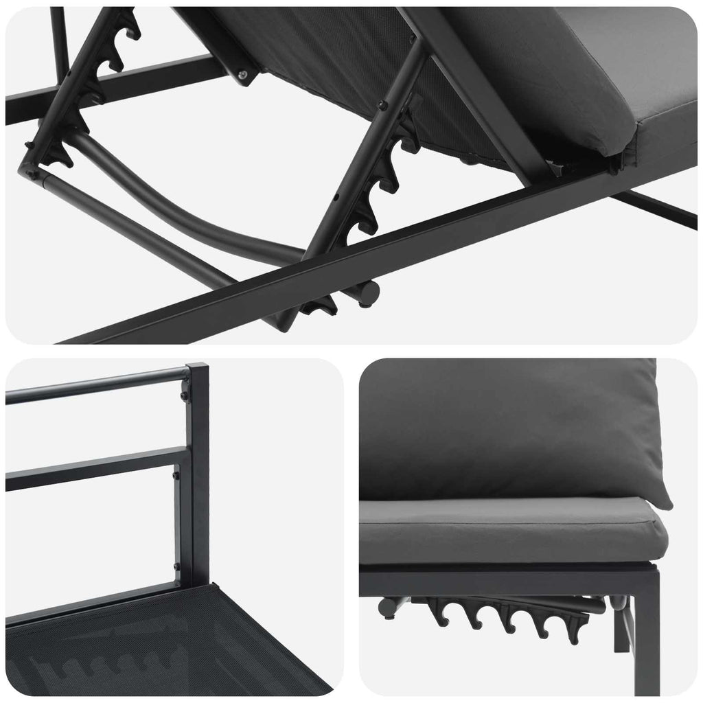 vidaXL Leżak słoneczny dla 3 osób Czarny 200 x 62 x 59,5 cm Textilene