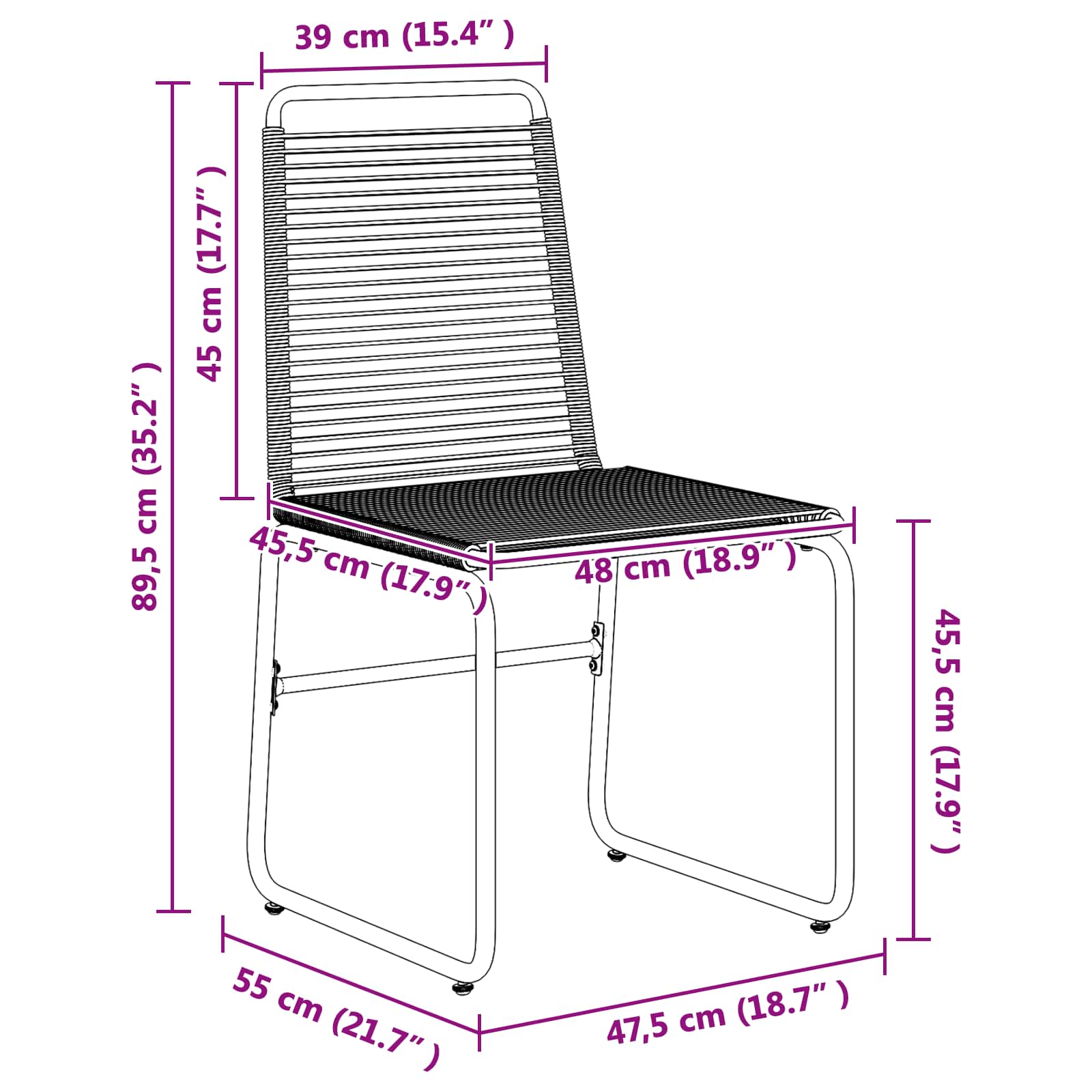 vidaXL Krzesła ogrodowe 2 pcs Czarny 48 x 55 x 89,5 cm rattan