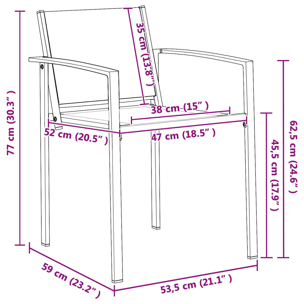 vidaXL Krzesła ogrodowe 2 pcs Czarny i antracyt 53,5 x 59 x 77 cm