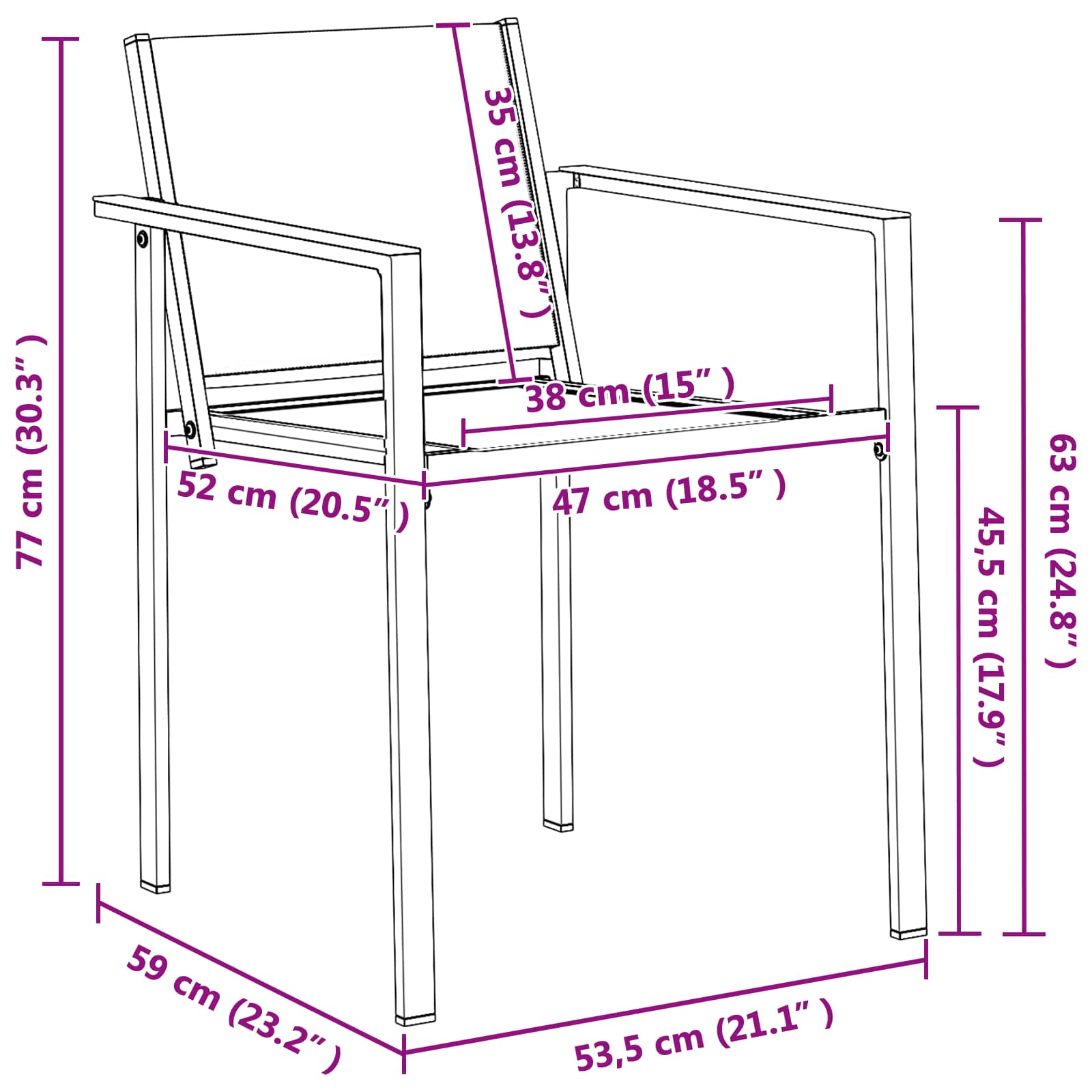 vidaXL Krzesła ogrodowe 2 pcs Czarny i antracyt 53,5 x 59 x 77 cm