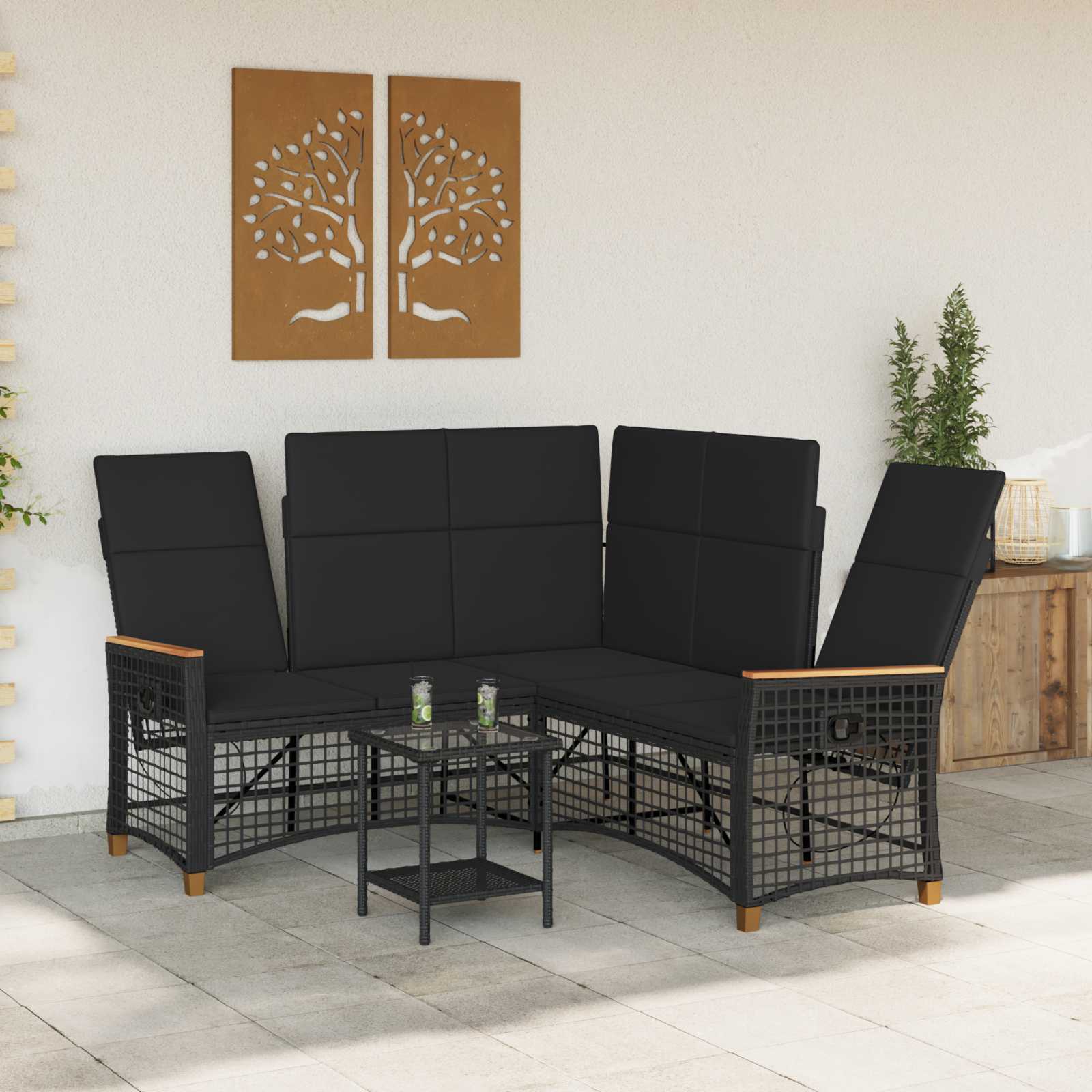 vidaXL Zestaw sof ogrodowych Z regulacją Czarny 164 x 164 x 112 cm