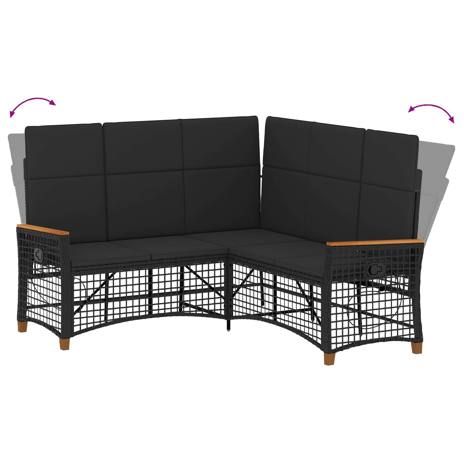 vidaXL Zestaw sof ogrodowych Z regulacją Czarny 164 x 164 x 112 cm