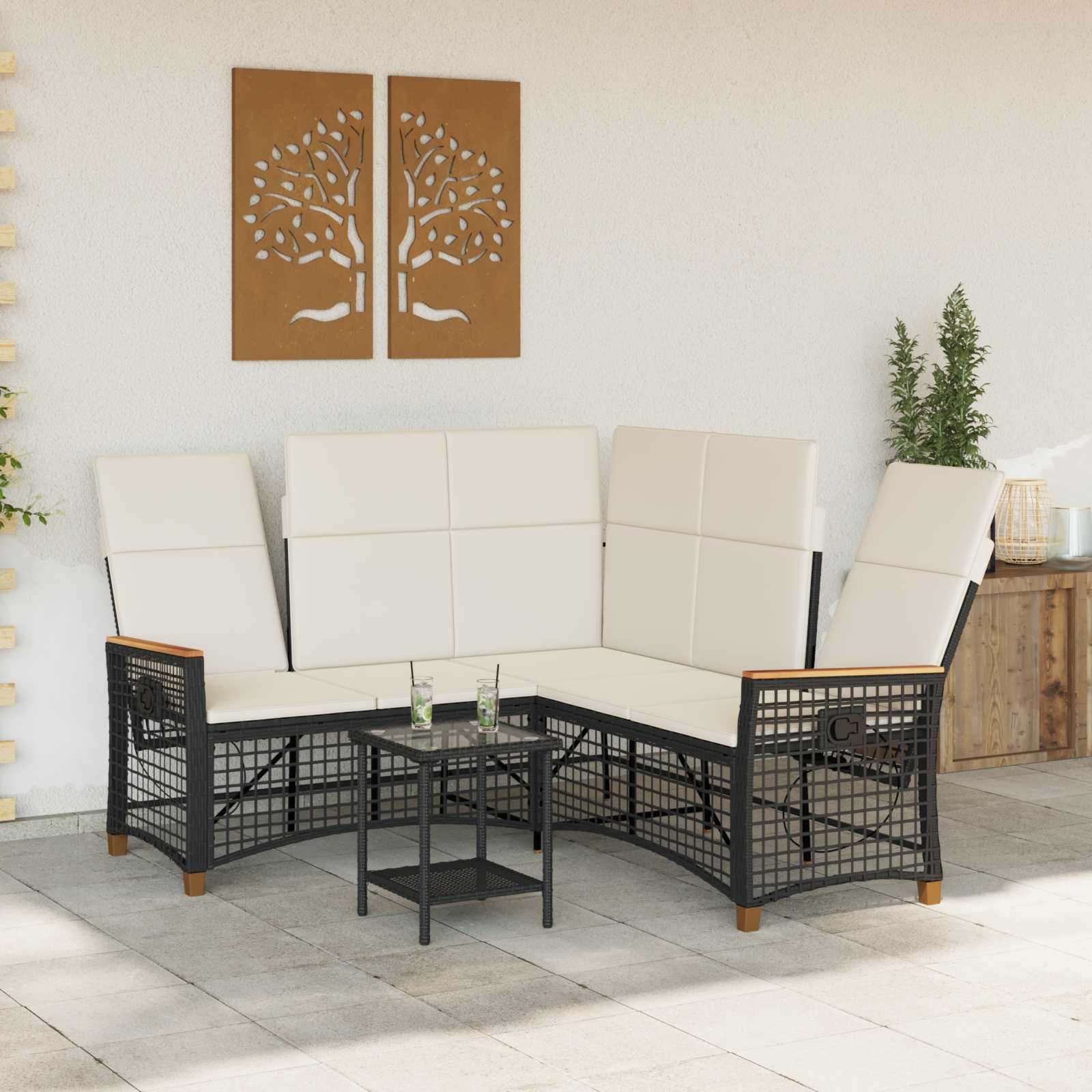 vidaXL Zestaw sof ogrodowych Czarny i kremowo-biały 164 x 164 x 112 cm