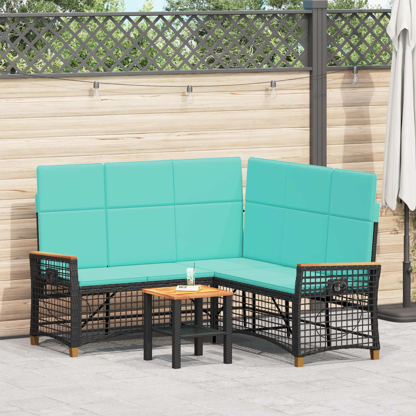 vidaXL Zestaw sof ogrodowych Czarny i Turkusowy 164 x 164 x 112 cm