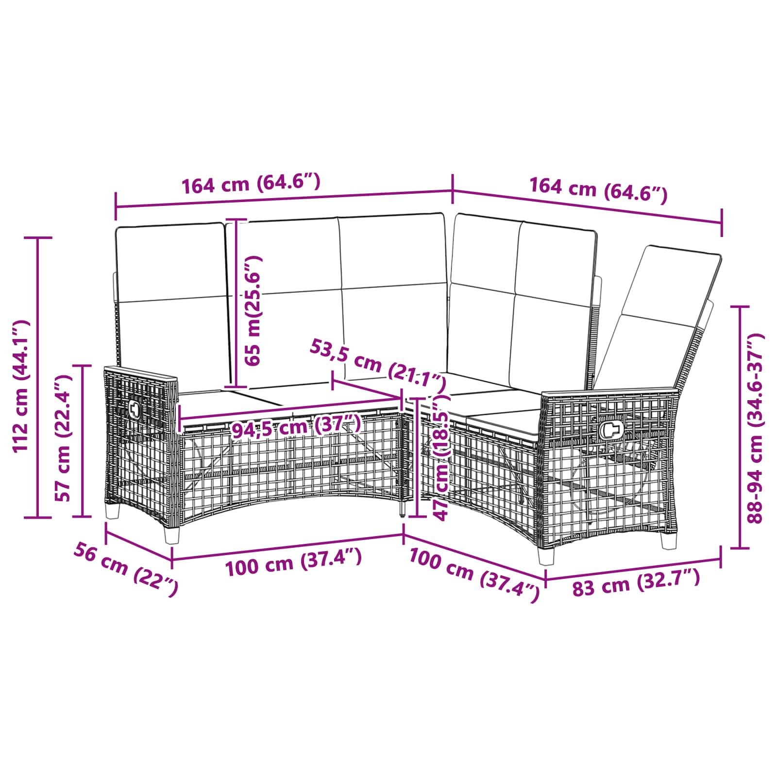 vidaXL Zestaw sof ogrodowych Czarny i Turkusowy 164 x 164 x 112 cm