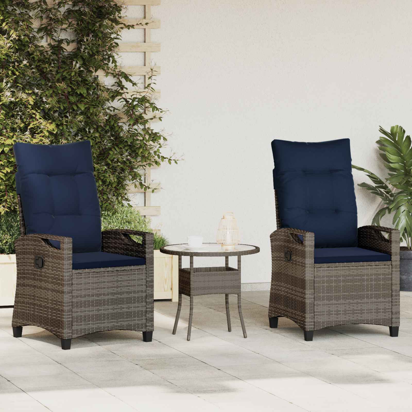 vidaXL Krzesło Ogrodowe 2 pcs szary i granatowy 56 x 60 x 112 cm