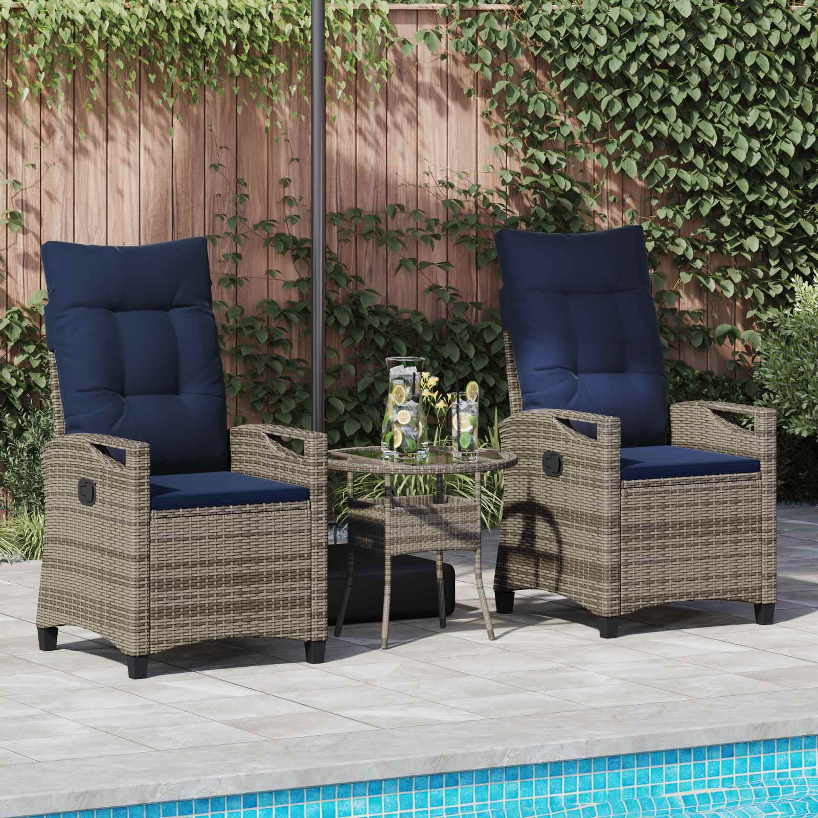 vidaXL Krzesło Ogrodowe 2 pcs szary i granatowy 56 x 60 x 112 cm