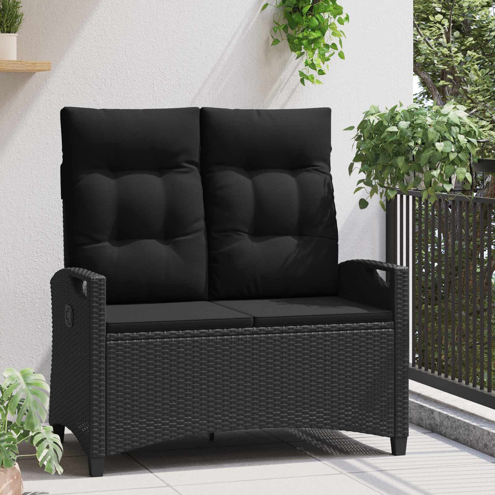 vidaXL Ławka ogrodowa Czarny 105 x 60 x 112 cm Stal i poliester