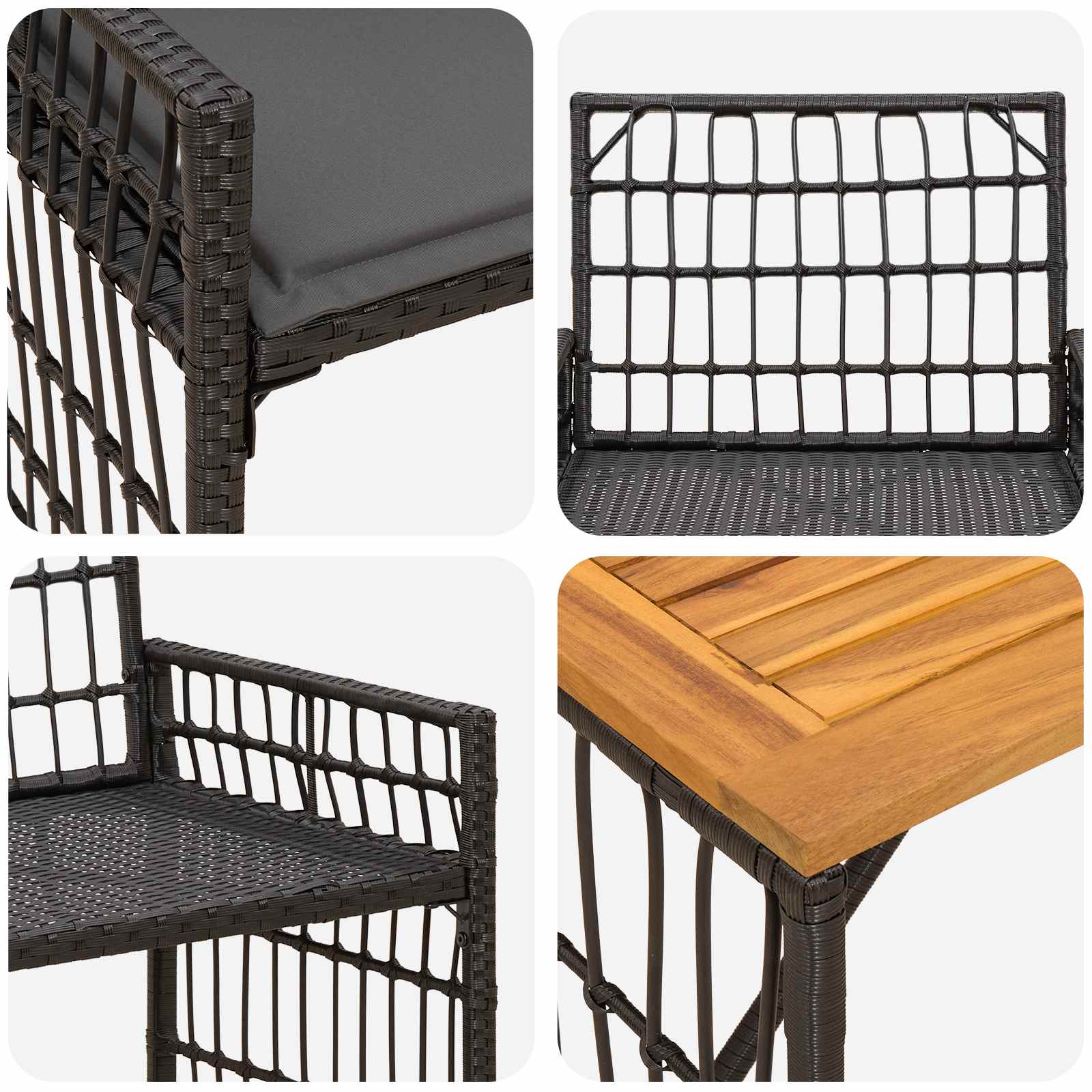 vidaXL Zestaw Mebli Ogrodowych 4 pcs Czarny i Ciemnoszary