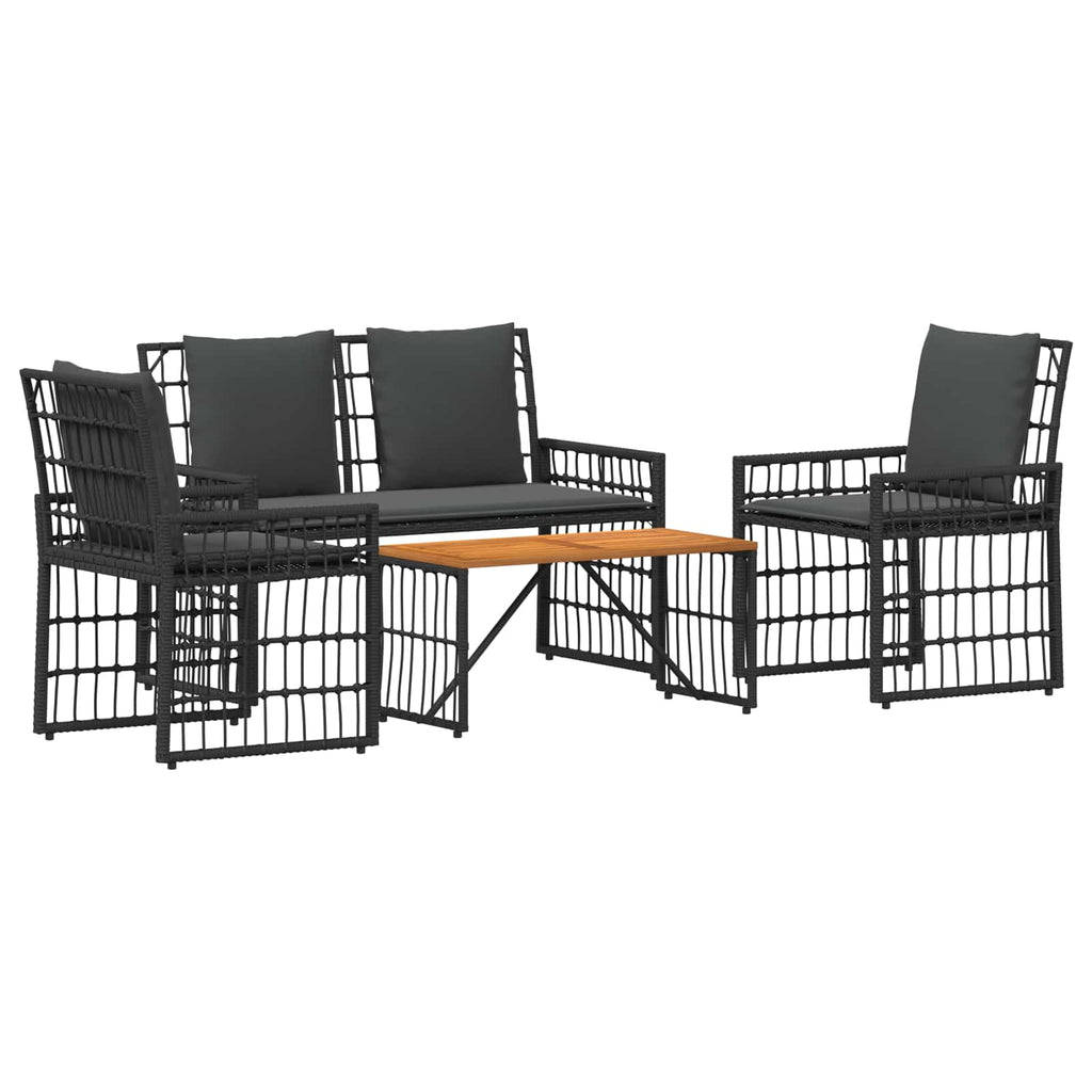 vidaXL Zestaw Mebli Ogrodowych 4 pcs Czarny i Ciemnoszary