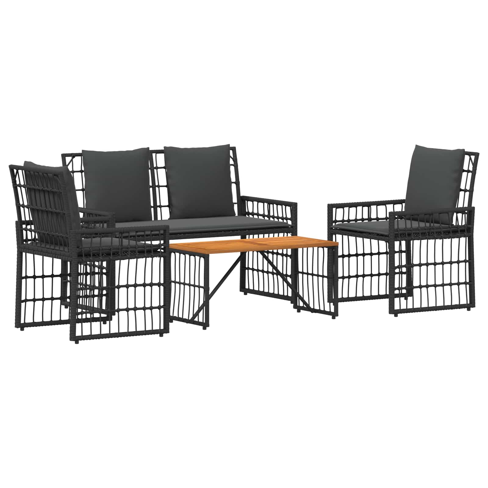 vidaXL Zestaw Mebli Ogrodowych 4 pcs Czarny i Ciemnoszary