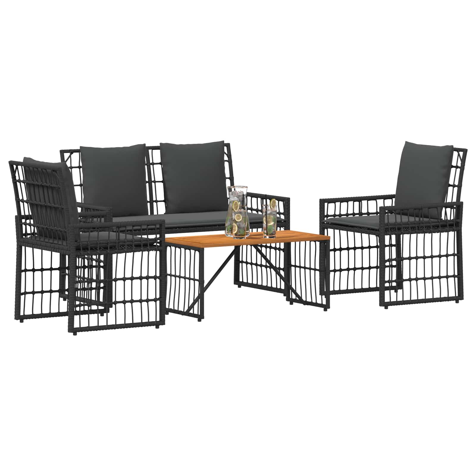 vidaXL Zestaw Mebli Ogrodowych 4 pcs Czarny i Ciemnoszary