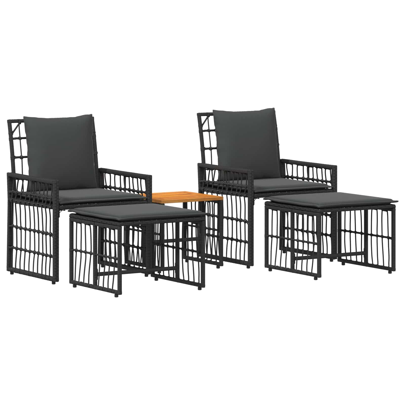 vidaXL Zestaw Mebli Ogrodowych 5 pcs Czarny i Ciemnoszary
