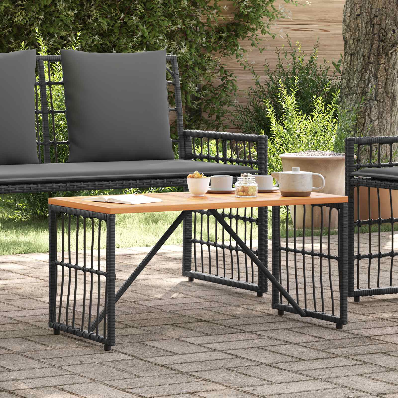 vidaXL Stół na Zewnątrz Czarny 80 x 40 x 40 cm Stal i poli rattan