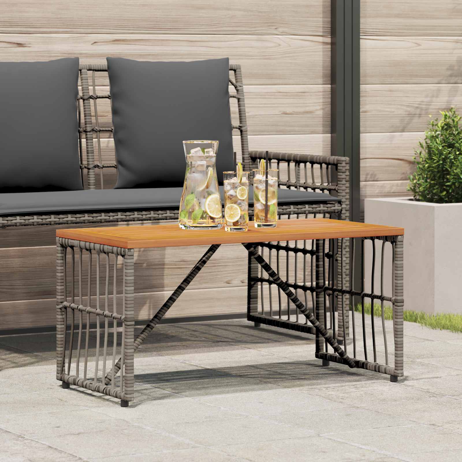 vidaXL Stół na Zewnątrz Szary 80 x 40 x 40 cm Stal i poli rattan