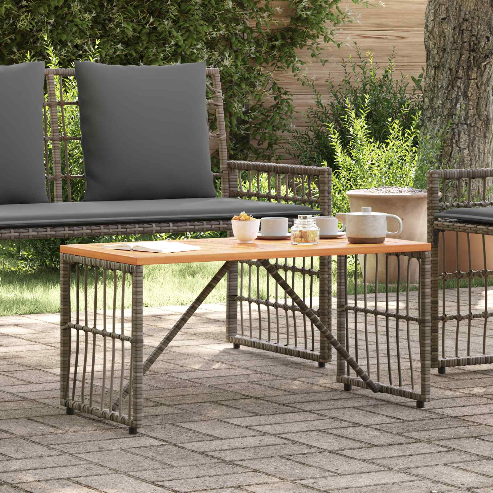 vidaXL Stół na Zewnątrz Szary 80 x 40 x 40 cm Stal i poli rattan