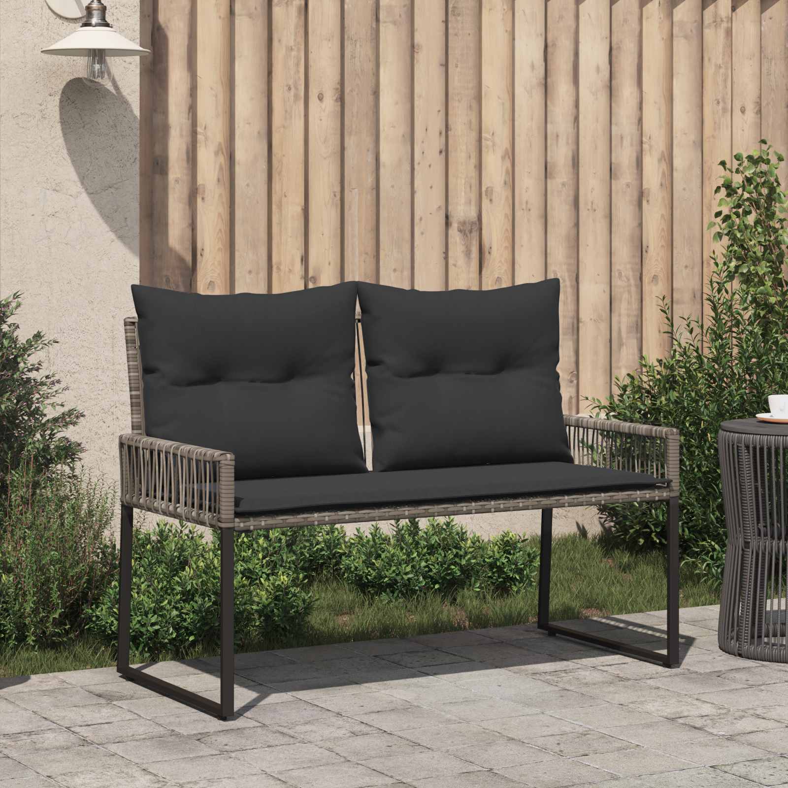 vidaXL Ławka ogrodowa z poduszką 4 pcs Szary i ciemnoszary polirattan