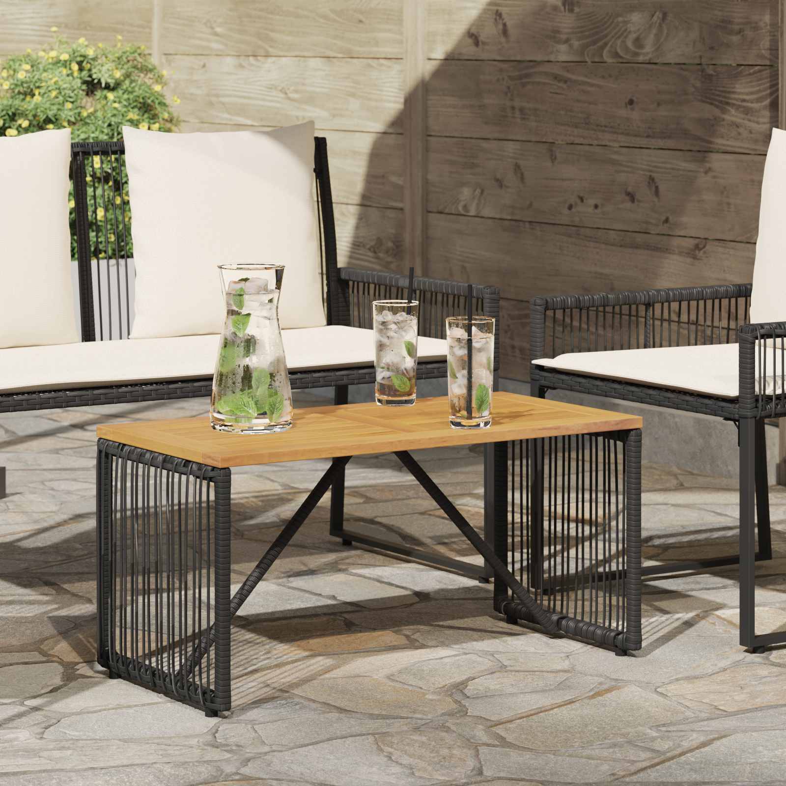 vidaXL Stół na Zewnątrz Czarny i Brązowy 80 x 40 x 40 cm polirattan