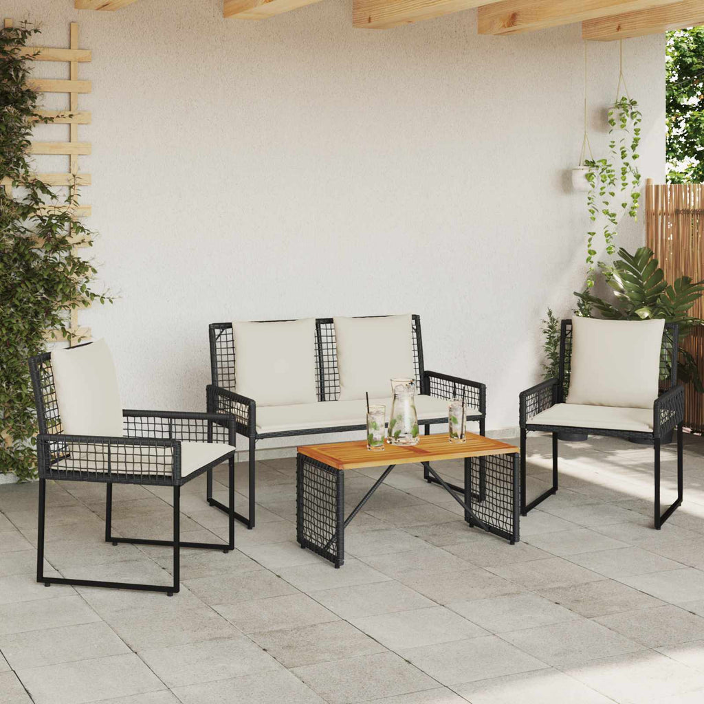vidaXL Zestaw Mebli Ogrodowych z poduszką 4 pcs Czarny i kremowo-biały