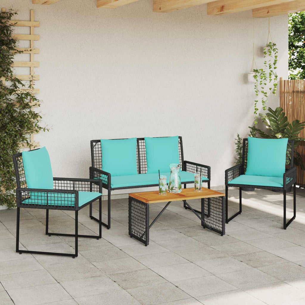 vidaXL Zestaw Mebli Ogrodowych z poduszką 4 pcs Czarny i Turkusowy