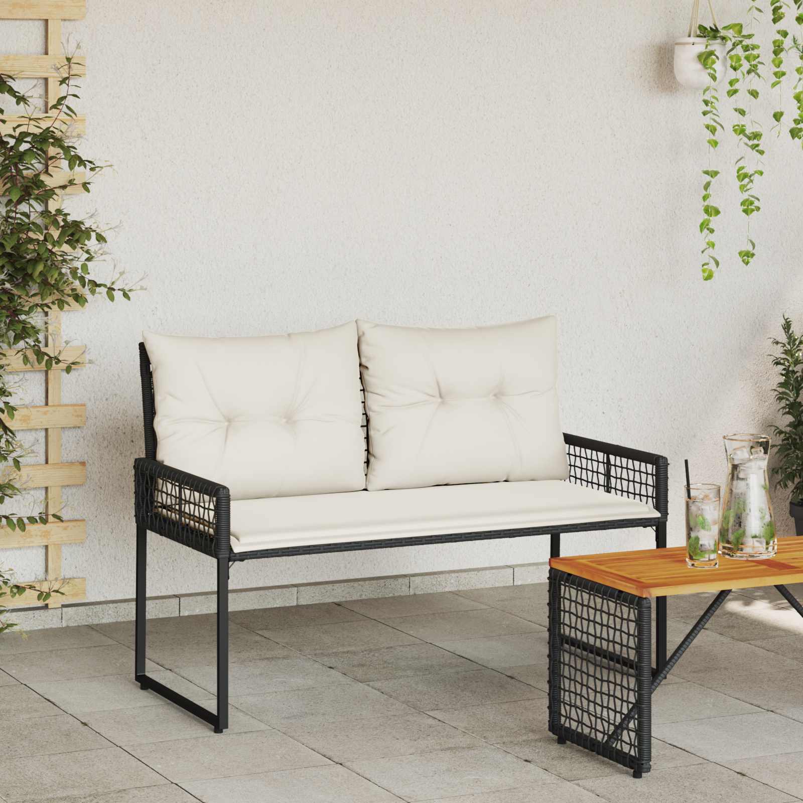 vidaXL Ławka ogrodowa Czarny i kremowo-biały 118 x 55 x 82 cm