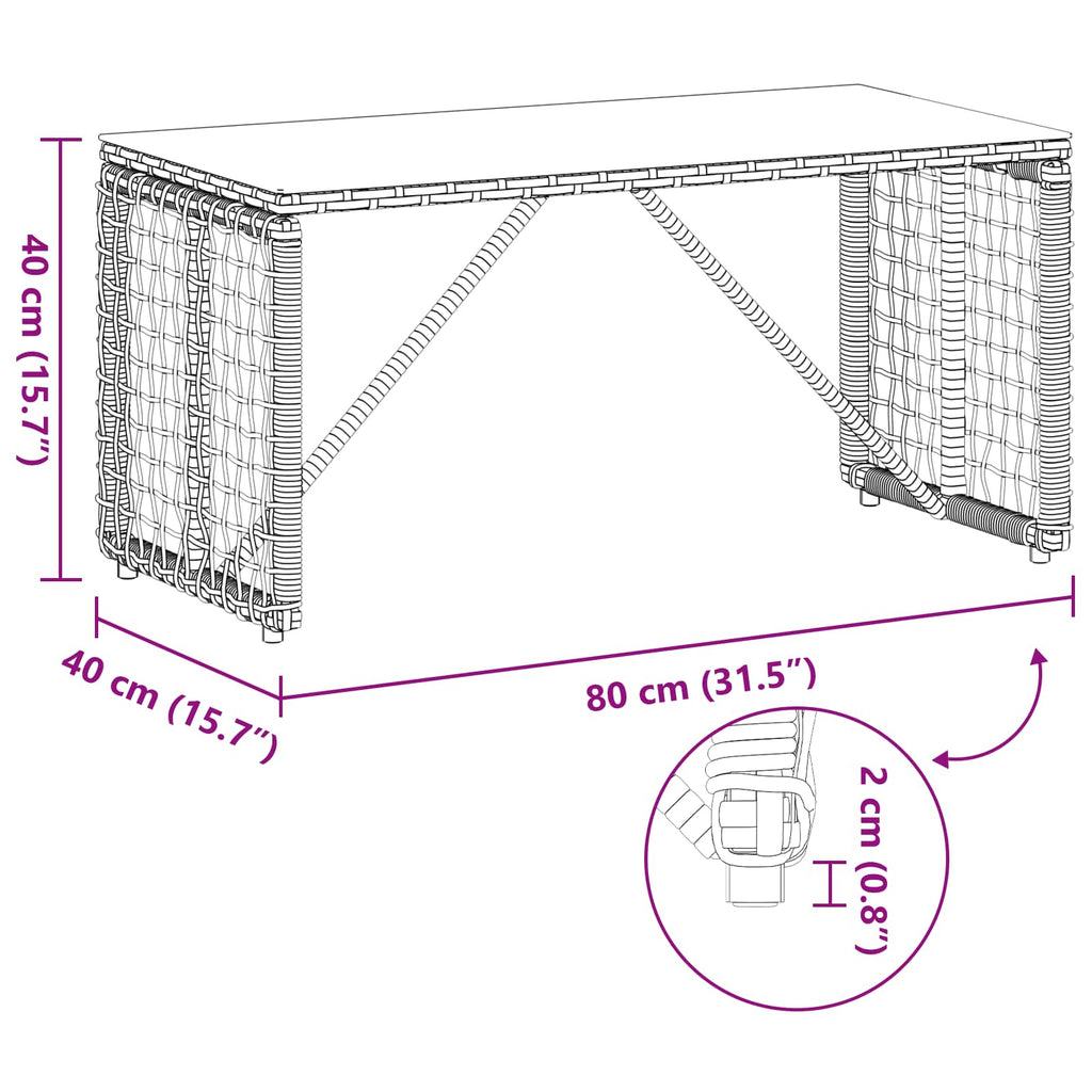 vidaXL Stół na Zewnątrz Czarny 80 x 40 x 40 cm Rattan PE i Szkło