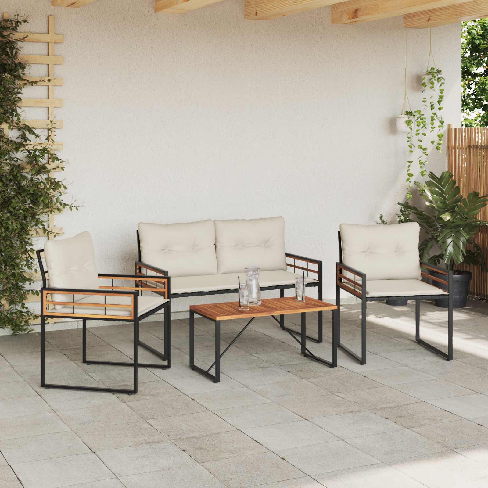 vidaXL Zestaw Mebli Ogrodowych z poduszką 4 pcs Kremowy